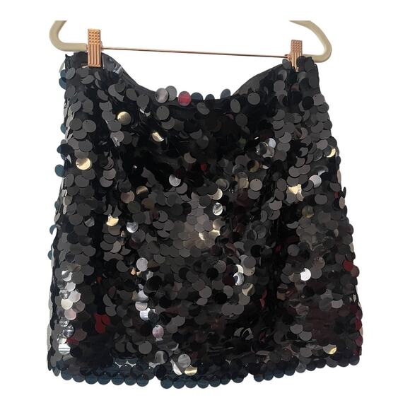 SIMON MILLER Sequin Dizzy Party Mini Skirt Mid Rise Lined Black Size 10 - Picture 11 of 13